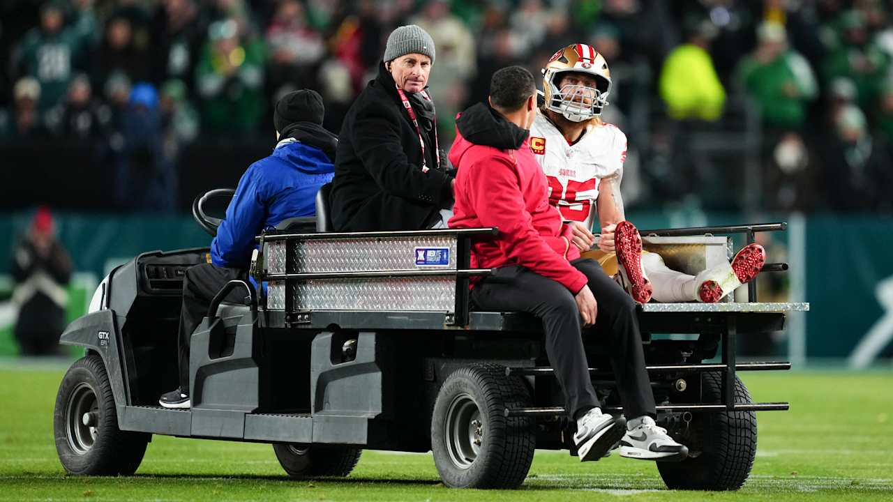 Niners TE George Kittle (Achilles) suspended, left the field against the Eagles