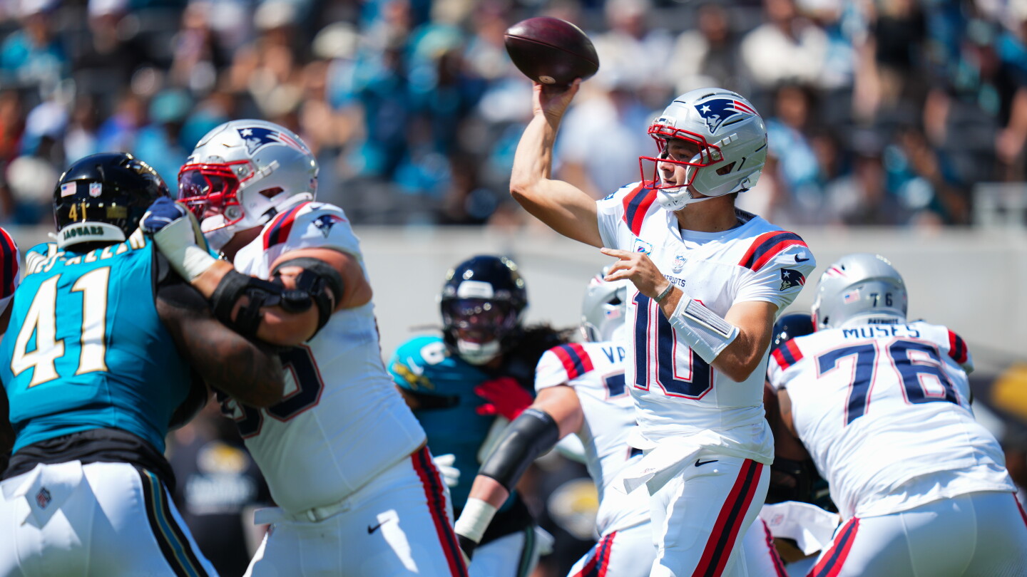 Patriots quarterback Drake Maye looks determined after a tough start to the 2026 season.