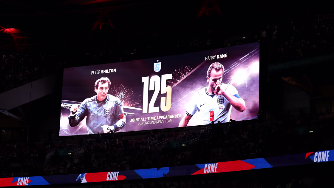 Harry Kane matching England’s all‑time caps record