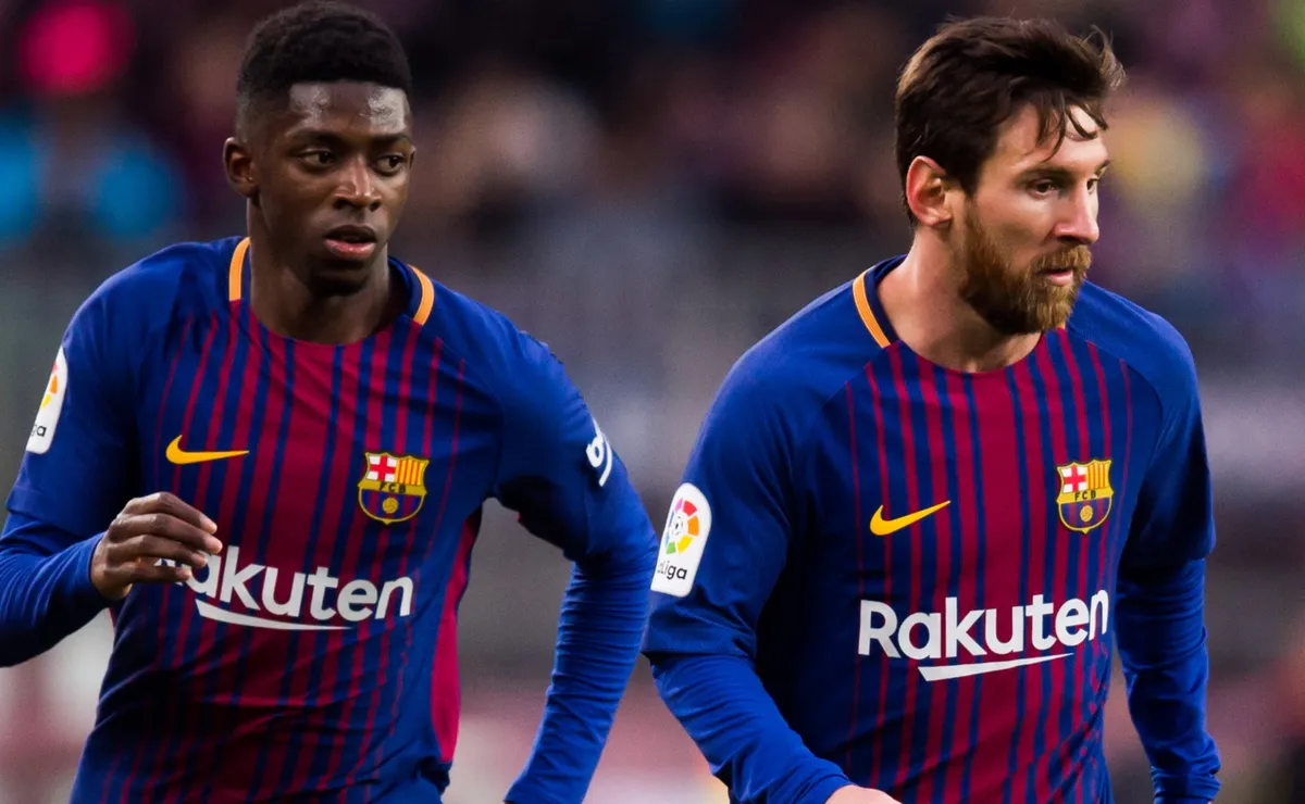 Messi teaching Dembele the key to a post‑Barcelona transformation at PSG.