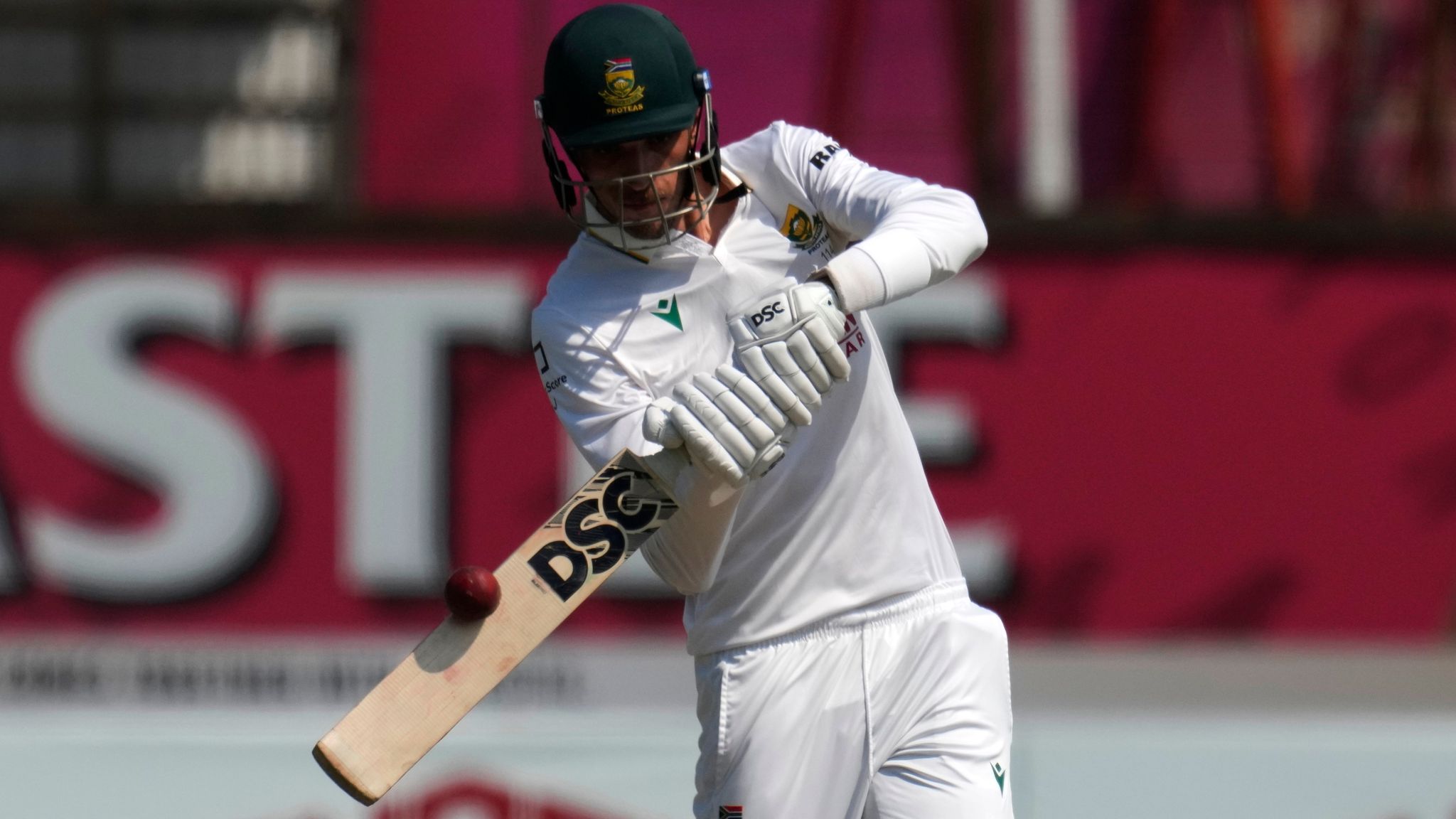 South Africa bowler Jansen facing a high delivery