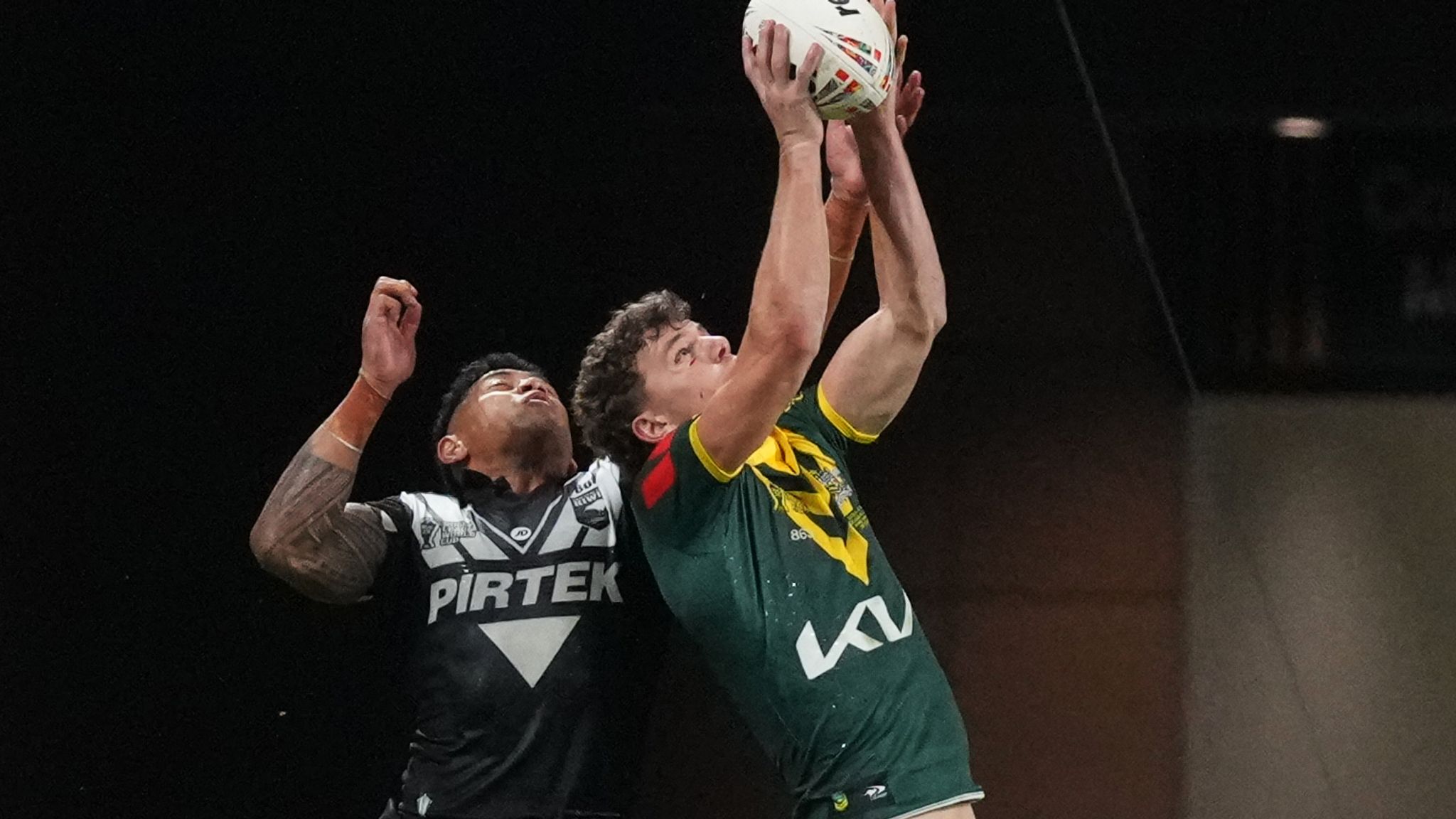 Bostock soaring for his 76th‑minute try that secured the win for the Kangaroos